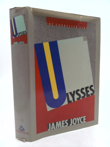 cover of Ulysses by James Joyce, the word Ulysses is shown at an angle with a large blue letter 