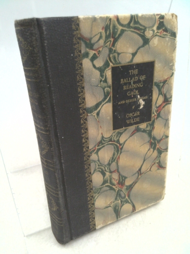 cover of Oscar Wilde THE BALLAD OF READING GAOL 1951 Greystone Press, NY Illustrated, which is a book with a black spine and tan marbling on the cover, with some red and green detailing in the marbling.