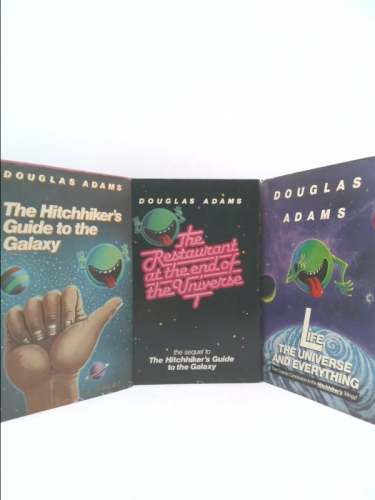 Douglas Adams, 3 books , hardcover with jacket, Life , The Hitchhiker`s Guide to the Galaxy, The Universe and Everything, The Restaurant at the end of the Universe