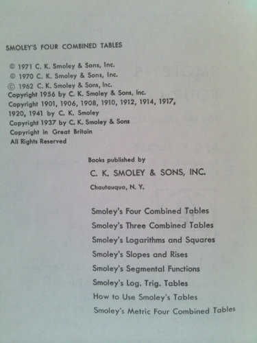 Smoley's Math Smoley's Four Combined Tables For Engineers, Architects and Students ...